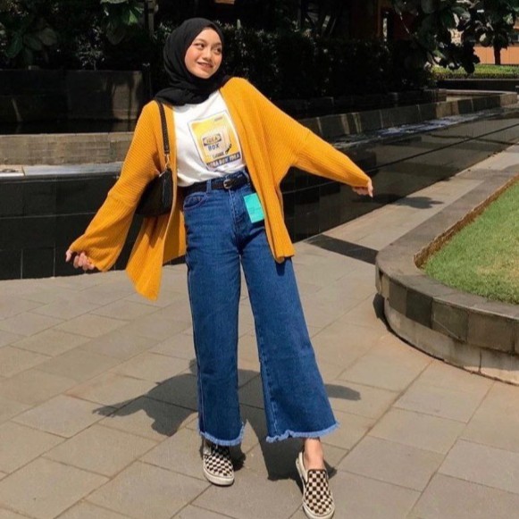 Celana Kulot Rawis/Highwaist Kulot Jeans Wanita