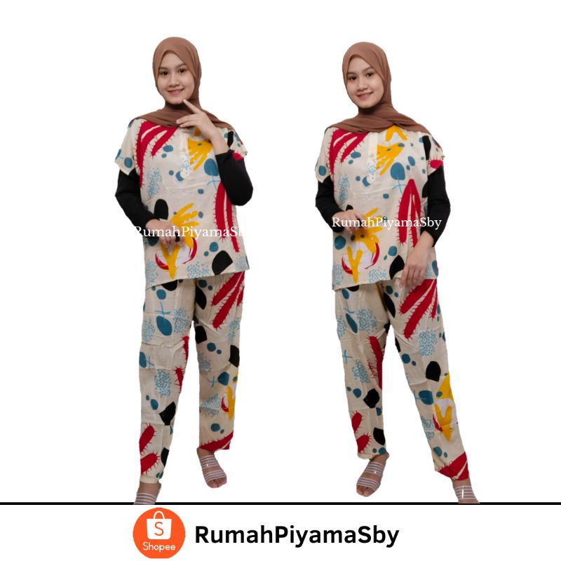 PIYAMA ONE SET RAYON TIE DYE / BAJU SETELAN RAYON LENGAN PENDEK / BAJU TIDUR KAKTUS PUTIH