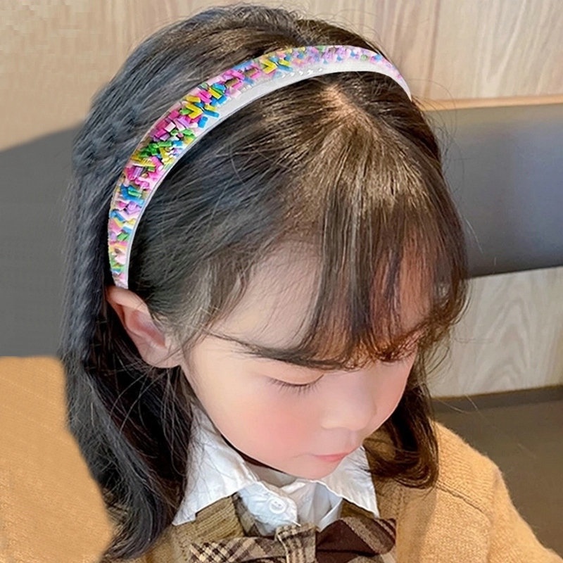 Bando Bahan PVC Hias Glitter Sequin Elastis Non Slip Untuk Aksesoris Rambut Anak Perempuan