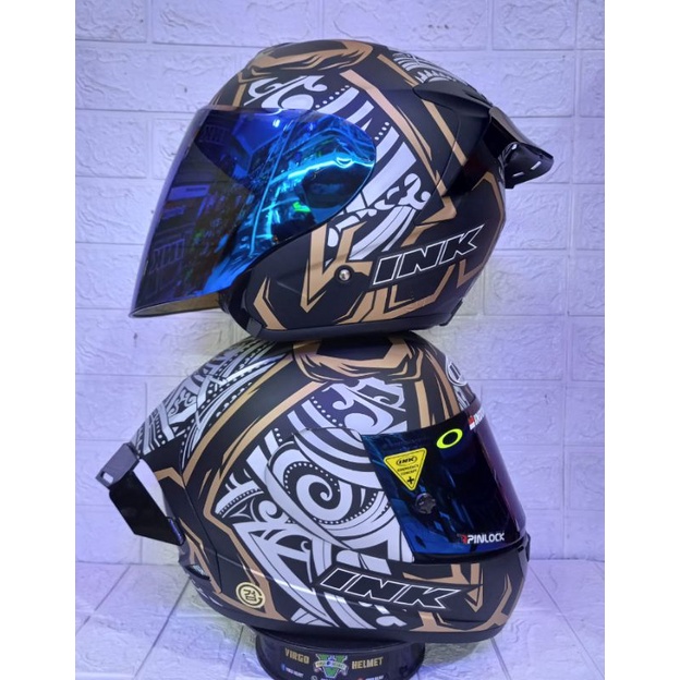 HELM COUPLE INK CL~ MAX#8 BLACK MATT GOLD & INK DYNAMIC#3 MATT BLACK GOLD GANTENG BLUE TERBARU