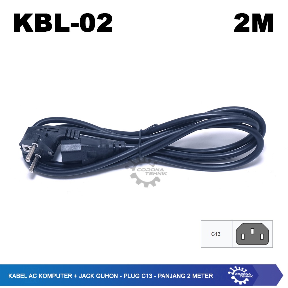 Kabel AC Komputer + Jack Guhon -plug C13 - Panjang 2 Meter