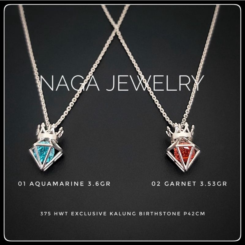 KALUNG PUTIH SET LIONTIN BIRTHSTONE EMAS KADAR 375(8K)