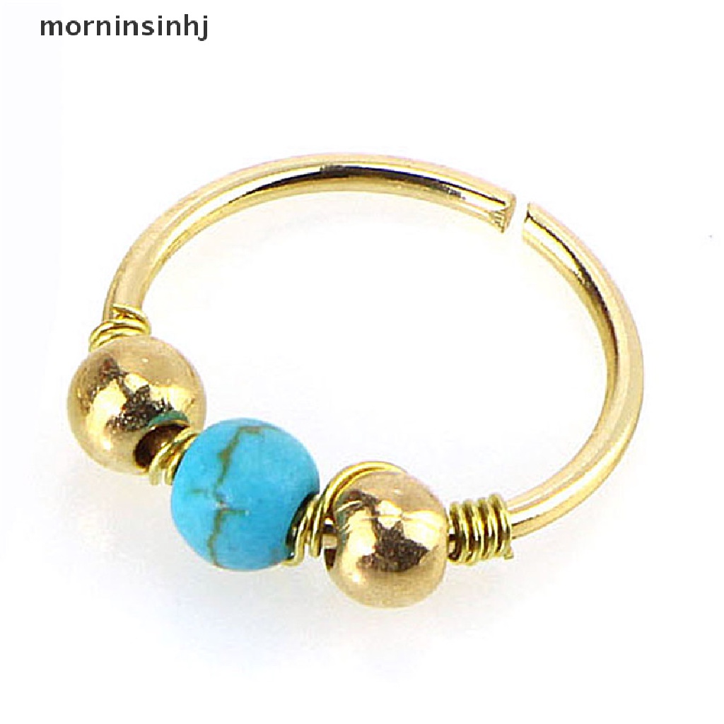 Cincin Tindik Hidung Bahan stainless Steel Warna Turquoise