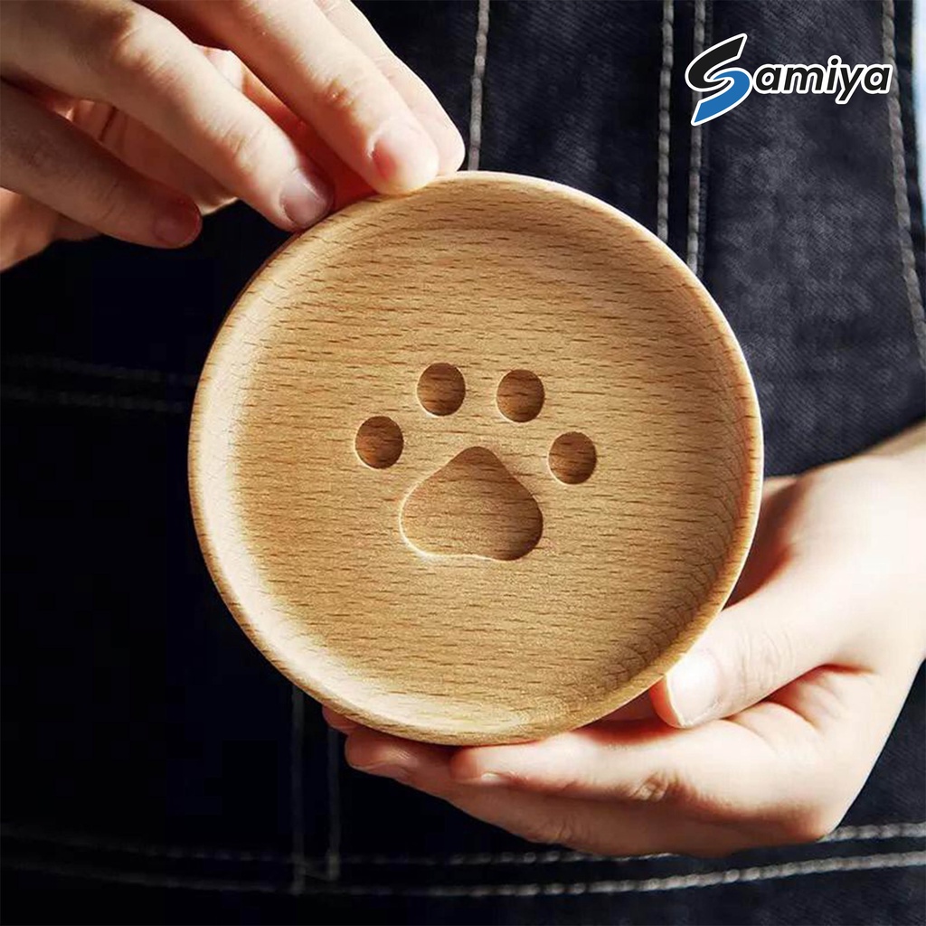 cat paw wooden coaster pad / coffee cup mat round soft wooden / alas tatakan cangkir gelas kayu