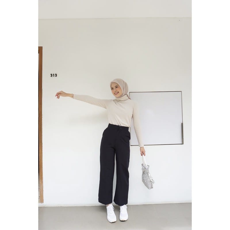 BEFAST - ZEC OOTD Wanita Celana Panjang HAZUKI / Yuka Slim Cullote / Linen Kulot Highwaist / Celana Kantor / Celana Polso Casual / Celana Banyak Warna