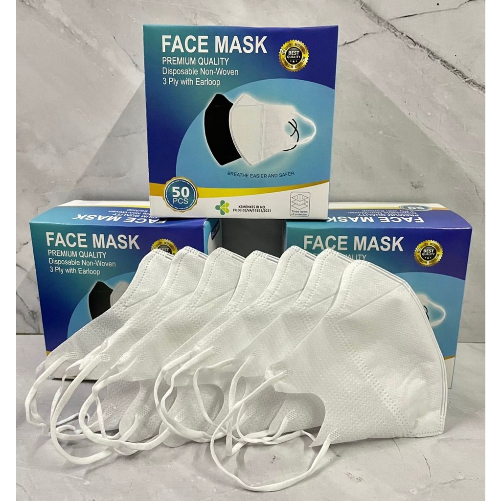 Masker Duckbill facemask Duckbil face mask 50 Pcs1Box Putih Hitam masker duckbill garis mirip sensi masker hitam putih tebal