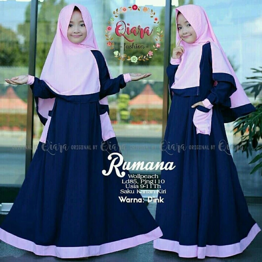 RUMANA KIDS DRESS Wolfice Gamis Anak 7-9 tahun Trendy Modern Kids Baju Panjang Stelan Syar’i Polos 2022