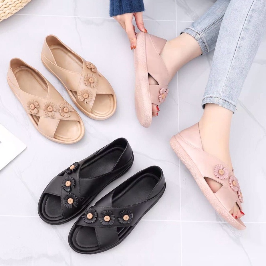 NEW Sandal Flat Jelly Peep Toes BUNGA Silang Import 980 - A3