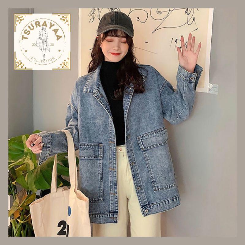 Jaket Jeans Wanita Denim Oversize LD 100 - 140