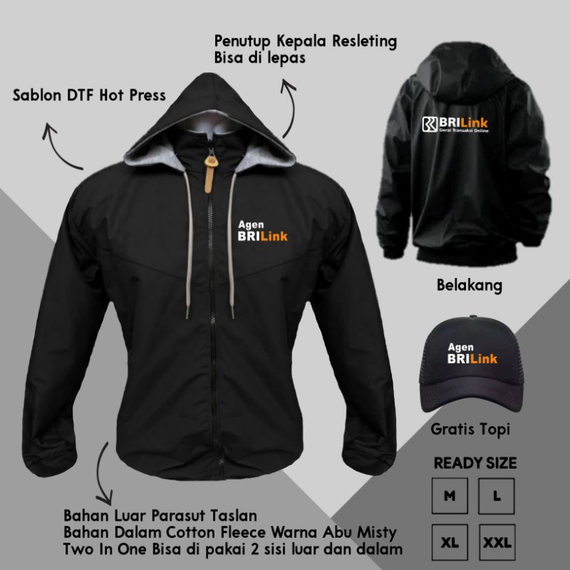 Jaket Parasut Agen BRILINK Gerai Transaksi Online - Jaket Custom Bank Free Topi