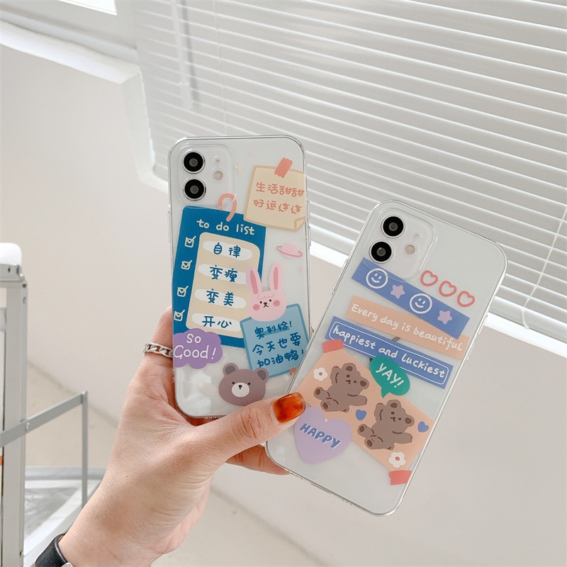 IPHONE Kartun Lucu Beruang Transparan Lembut Casing Ponsel Cover Untuk Iphone6 6s 7 8 PLUS XR XS 11 12 13 PRO MAX SE 2020