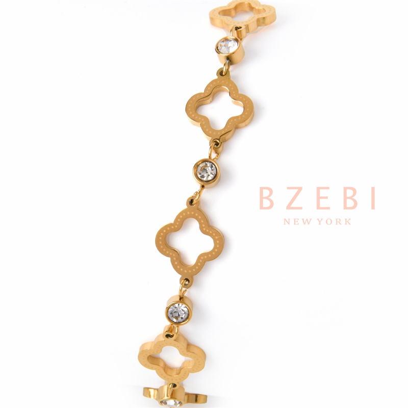 Bzebi Gelang Tangan Titanium Steel Lapis Emas 18k Hias Berlian Imitasi Gaya Korea Untuk Wanita 992b