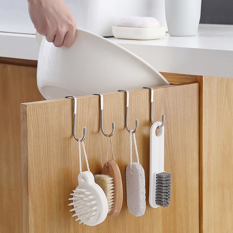 [Cabinet Door Back Type Door Back Hook, Stainless Steel Double S Hook] [Hanger] [Multifunctional Storage Hook for Kitchen and Bathroom]