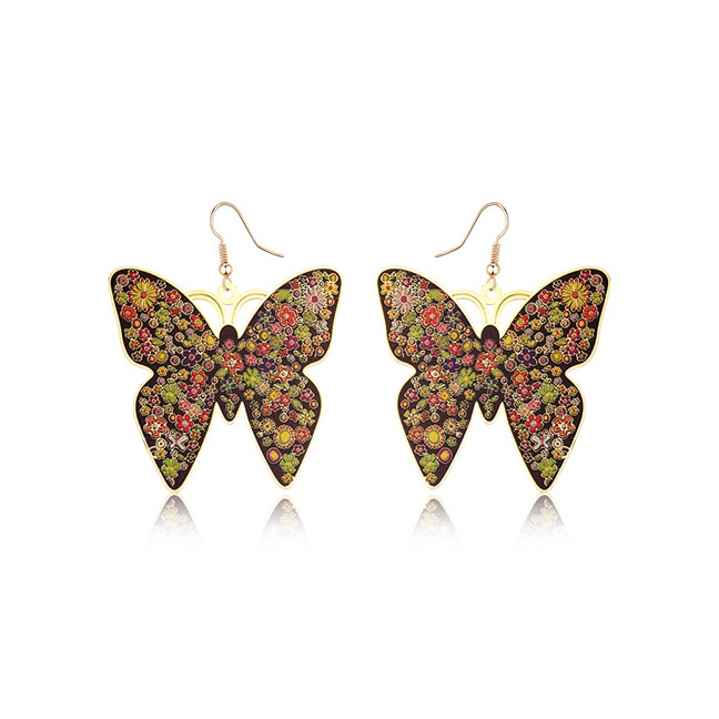 LRC Anting Gantung Fashion Color Butterfly Iron Round Earrings F63887