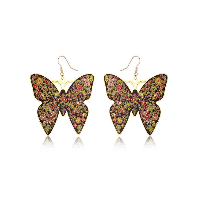 LRC Anting Gantung Fashion Color Butterfly Iron Round Earrings F63887