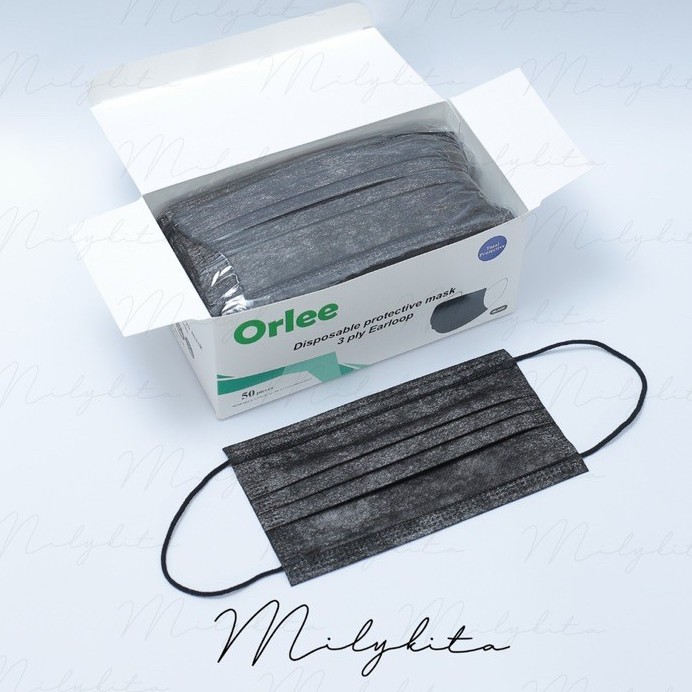 ORLEE DISPOSABLE EARLOOP HITAM 3PLY (BLACK)