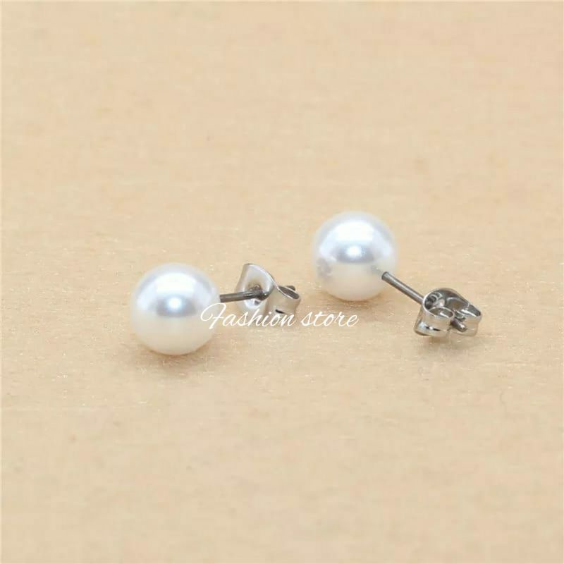 Titanium Anting tusuk pentol Mutiara Putih Antikarat Gold White Fashion Anting Wanita impor