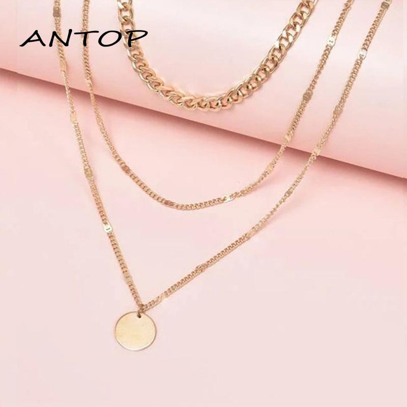 Kalung Rantai Pendek Multi layer Dengan Liontin Kristal Bulat Untuk Pria Dan Wanita