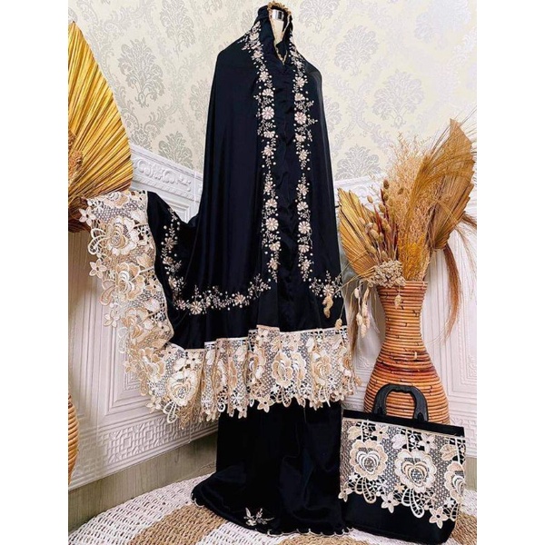 Mukena Premium Dania|Mukena Putih|Mukena Hitam|Mukena Bordir Mewah|Mukena Full Renda Keliling|Mukena