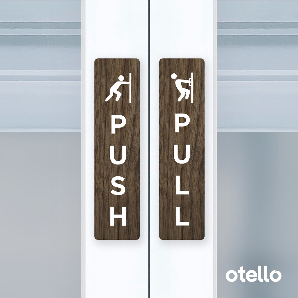 Otello Label Sticker Push Pull Icon Unik Sign Acrylic Modern Minimalist Signage Board Label Akrilik Kayu Pintu Tempel Stiker Pintu Kafe Restoran Kantor Gedung