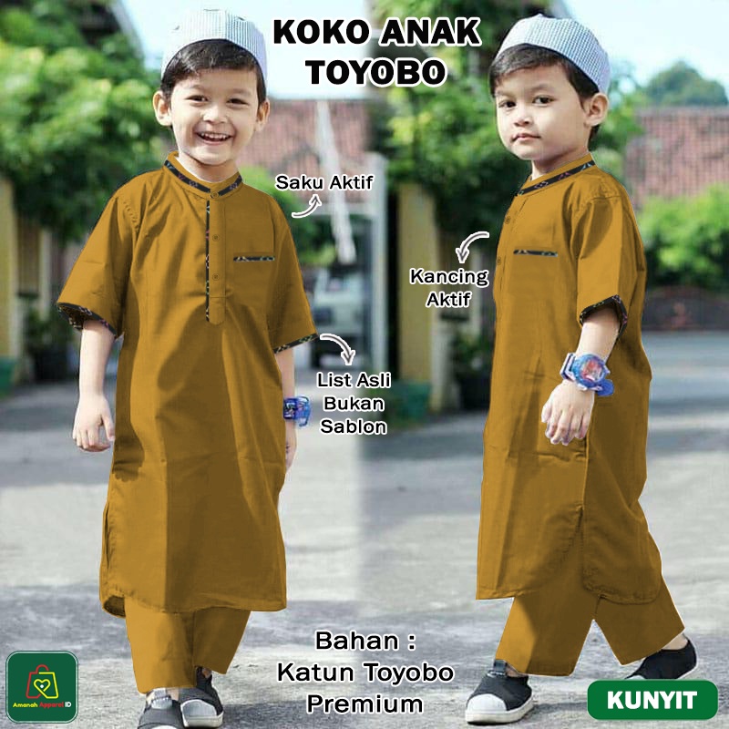 Setelan Baju Muslim KOKO ANAK TOYOBO Bahan Katun Toyobo Premium Ukuran XS - L Usia 2 - 15 Tahun / 18047-18053