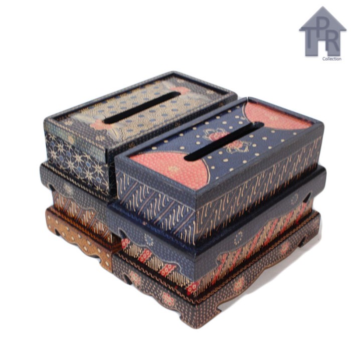 Tempat Tisu Kayu Berkaki / Box Tisu Motif Batik - Tissue Dispenser