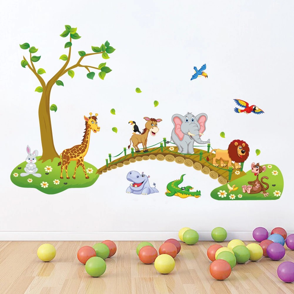 RELIZA WALL STICKER JEMBATAN ANIMAL HEWAN ANAK GAJAH JERAPAH STIKER DINDING ABC1041