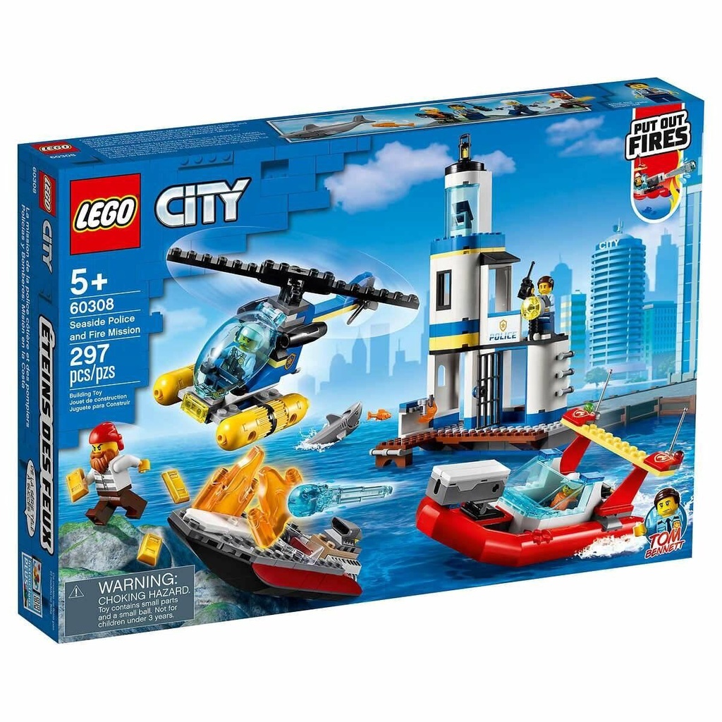 LEGO City - 60308 Seaside Police and Fire Mission Set Building Kid Toy Speed Boat Town Helicopter Pi