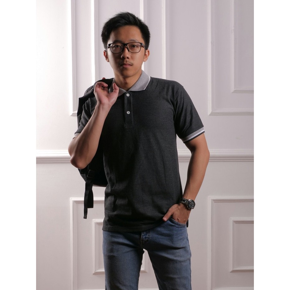 BAJU KAOS KERAH POLO SHIRT COWOK PRIA LACOSTE KATUN COTTON ABU TUA
