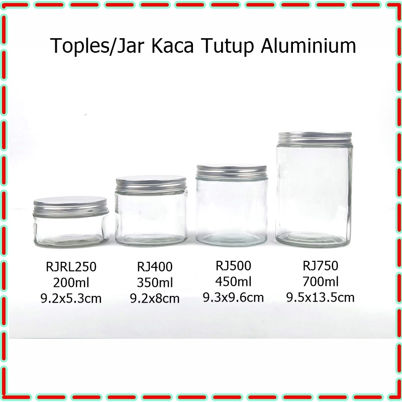 Toples/Jar Kaca Tutup Aluminium RJ750 700ml Silver dan Rose Gold