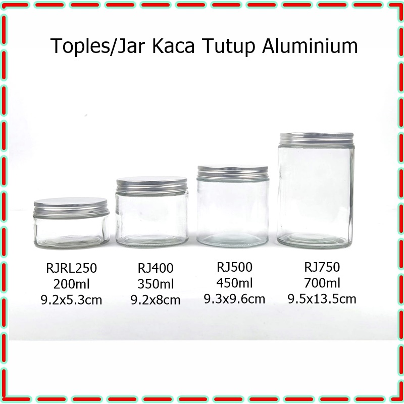 Toples/Jar Kaca Tutup Aluminium 450ml/350ml/200ml Silver dan Rose Gold CULLETPRIMA