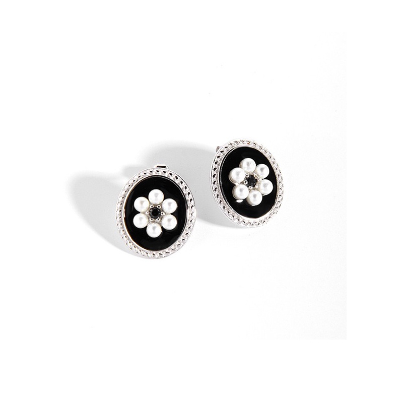 Anting Bentuk Oval Motif Bunga Gaya Retro