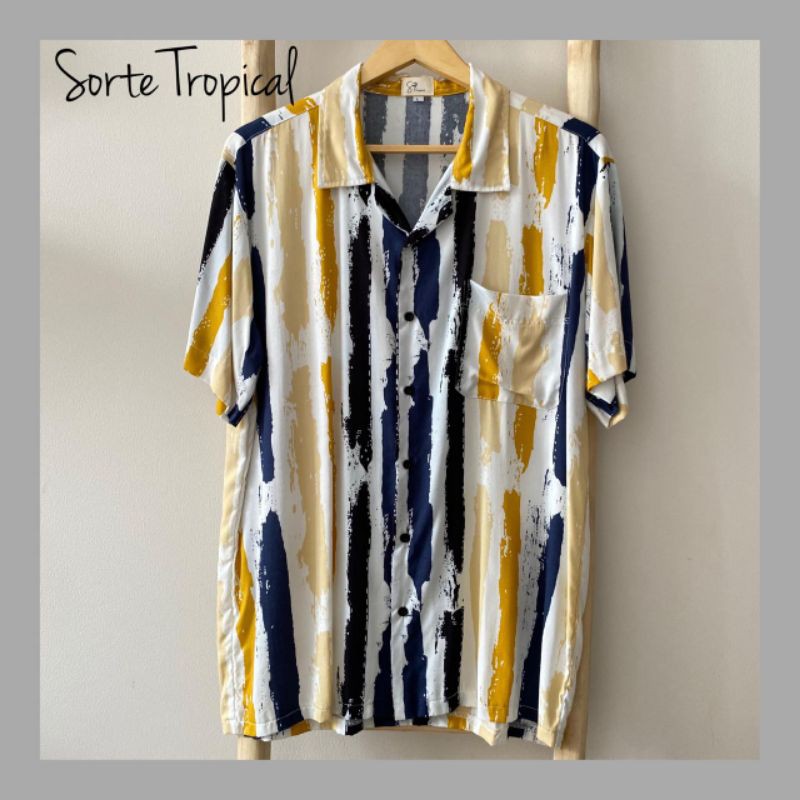 Kemeja Stripe Salur Hawaiian Shirt