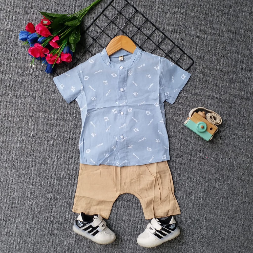 gos KEMEJA MONKEY Setelan Kemeja Bayi Laki-laki Lengan Pendek
