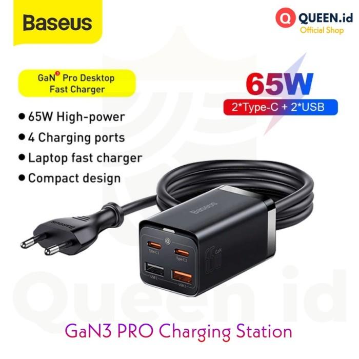 Baseus Charger Adaptor Gan3 Pro 65W 4In1 Charging Station Fast Type C
