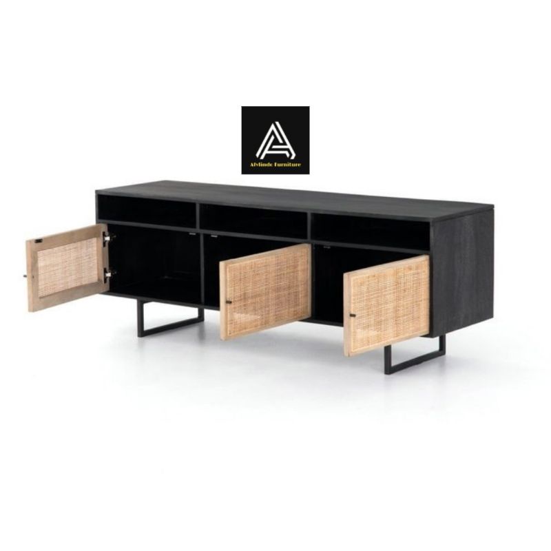 CREDENZA KAYU JATI DAN ROTAN BUFET MINIMALIS MODERN MEJA TV MINIMALIS