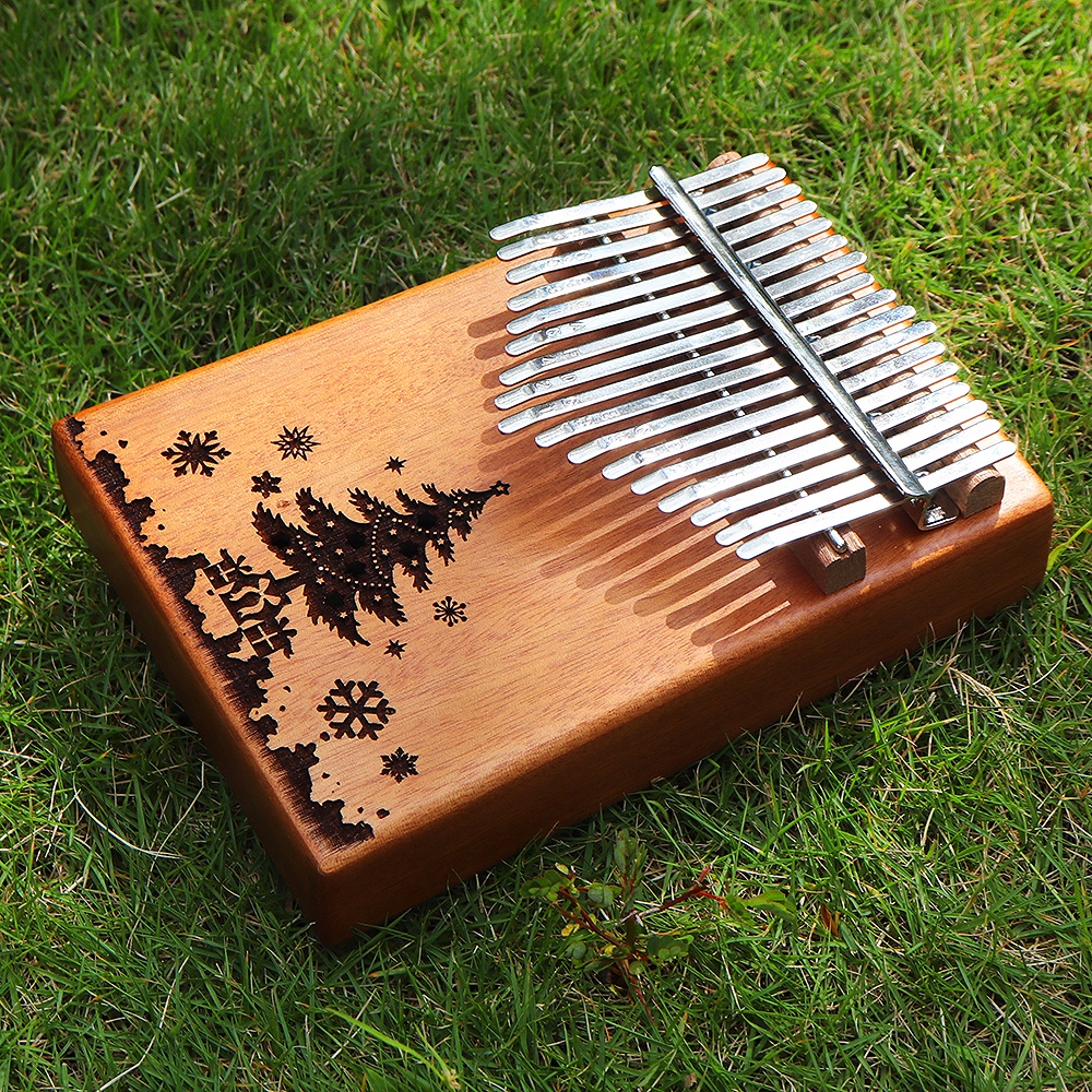 Alat Musik Kalimba 17 Tuts Bahan Kayu Mahoni Motif Pohon Natal Mbira