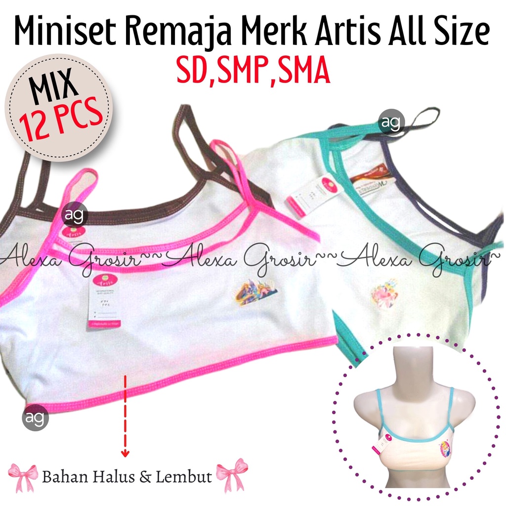 GROSIR 12 PCS Miniset putih tali kecil ABG Anak Remaja Perempuan Sekolah SD SMP SMA merk artis