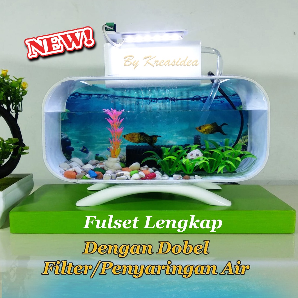 Jual Aquarium Mini Lengkap Dengan Pompa dan Filter Plus Batu Rumput