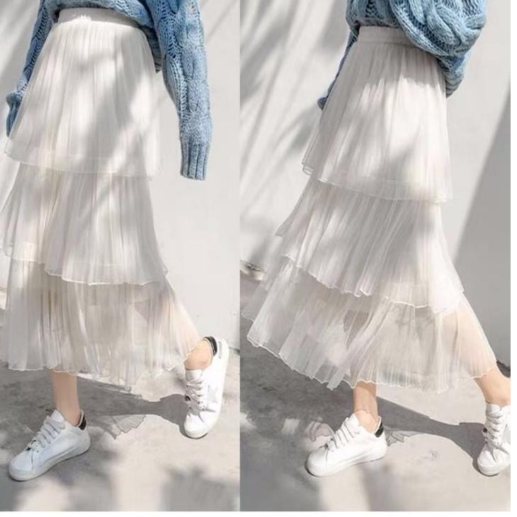 Rok Tutu Plisket Hitam Putih  Import Muslim Dewasa Rok Polkadot 