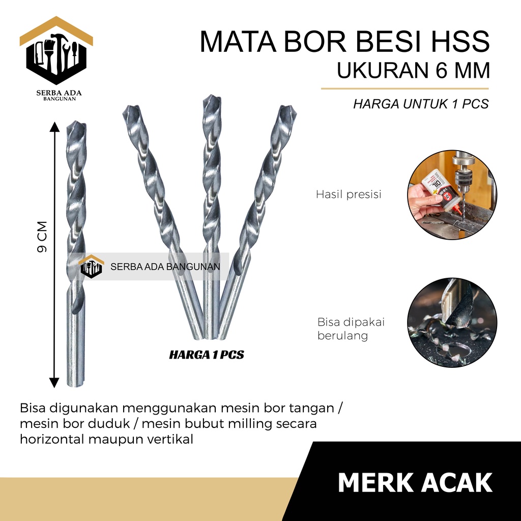 Mata Bor Besi HSS 2.5 mm - 4.5mm - 5mm - 6mm Hss