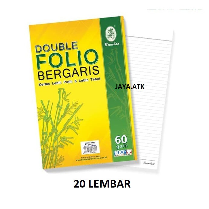 KERTAS DOUBLE FOLIO KERTAS BERGARIS FOLIO F4 70 GSM BAMBOO PER 20 LEMBAR