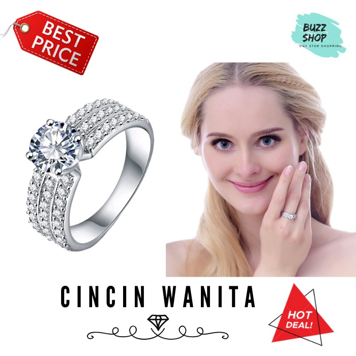 Cincin Wanita Berlian Imitasi Lapis Emas Putih JC-012