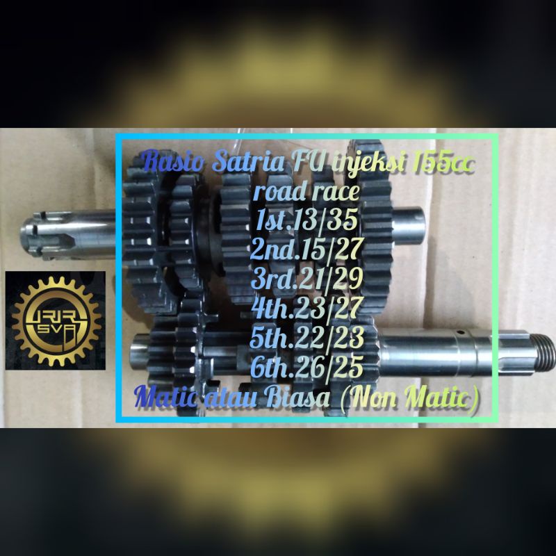 Rasio Racing Satria FU Injeksi 155cc Racing Road Race Drag GTX 1st.13/35; 2nd.15/27; 3rd.21/29; 4th.