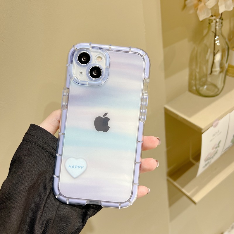 Bersinar Pada Malam Hari Bercahaya Soft Case untuk IPhone Xr Xs Max Ip Apple IPhone 11 12 13 14 Pro Max Wanita Gradien cinta Ungu Merah Muda Hadiah Teman Hati  casing hp