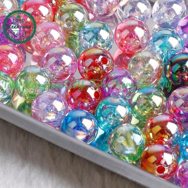 [ 60 pcs ] Mote Manik Bulat Pelangi Glitter Bahan Craft &amp; DIY