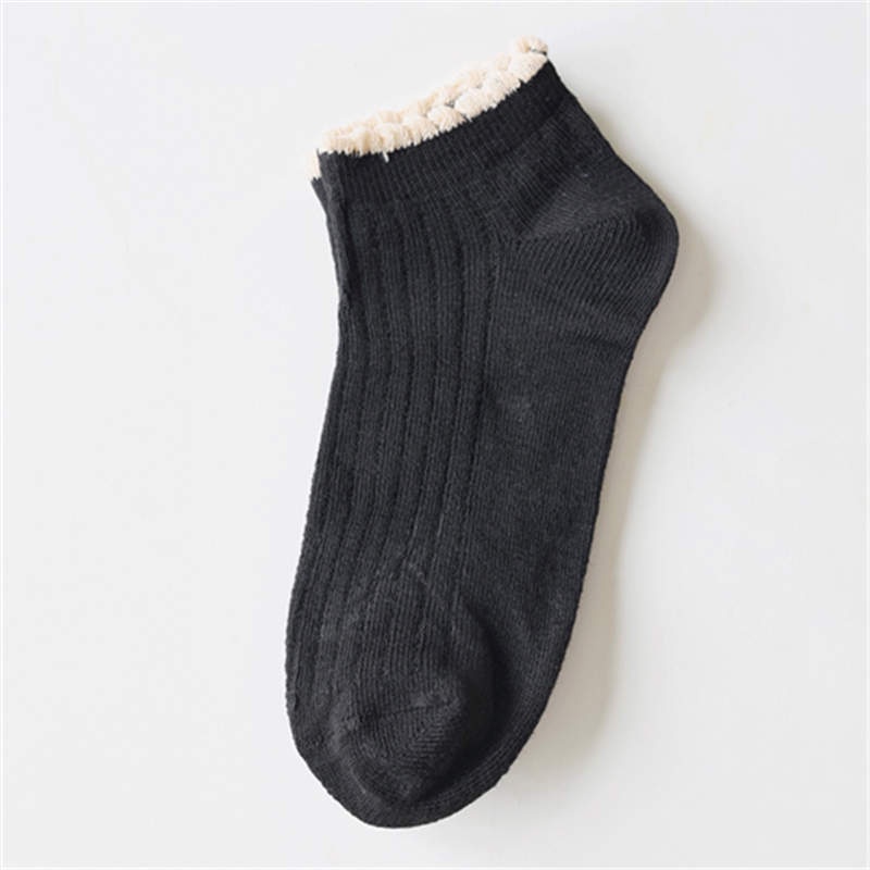 MURMURE.ID | KAOS KAKI RENDA WANITA MOTIF POLOS SIMPEL GAYA KOREA / KAOSKAKI PENDEK SEMATA KAKI IMPORT-BLACK