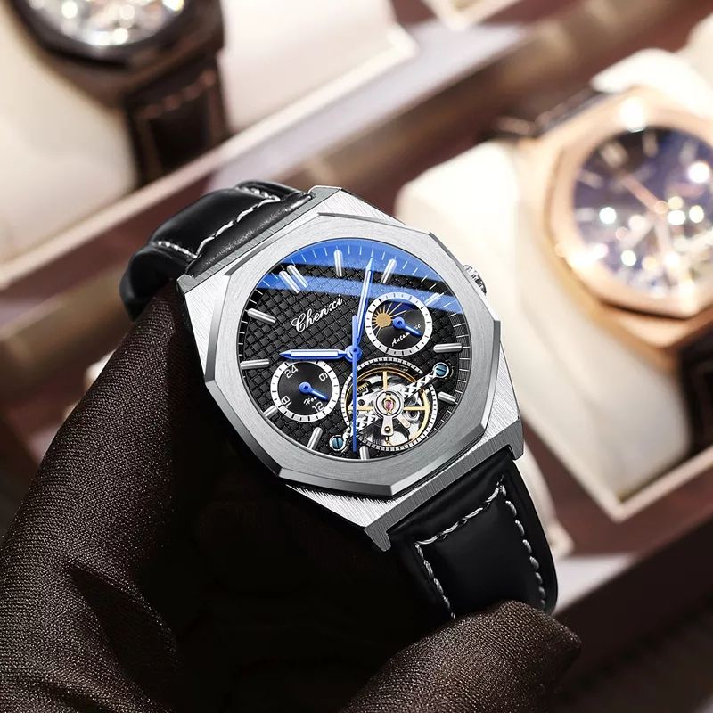 Jam Tangan Chenxi Oak Moon Phase Tourbillon Open Heart Automatic All Chrono Active