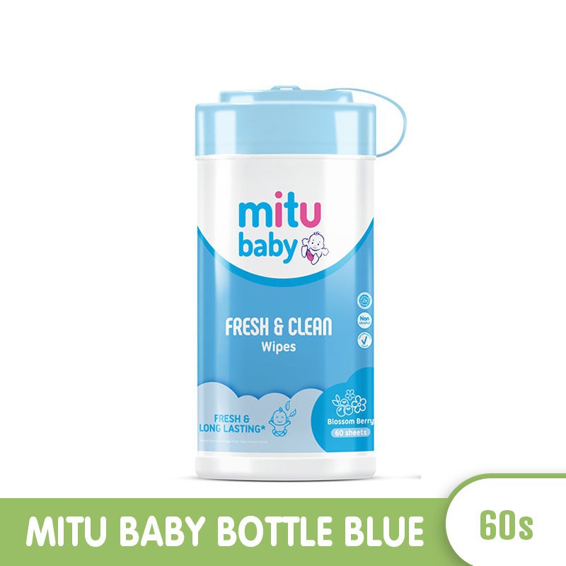 MITU BABY WIPES BOTTLE FRESH &amp; CLEAN BLUE --PINK 60S