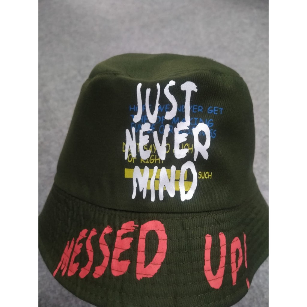 TERMURAH TOPI BUCKET HAT KOREA LAKI CEWE SABLON BADAS BOLAK BALIK PANTAI FISHERMAN-MESSED UP ARMY